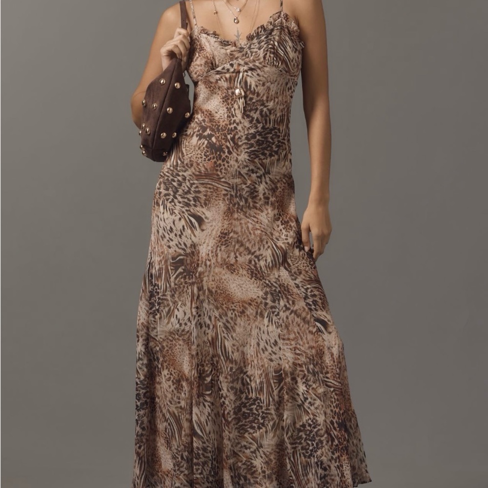 Anthropologie Aster the Label V neck slip Wild Elegance Animal Print Maxi Dress